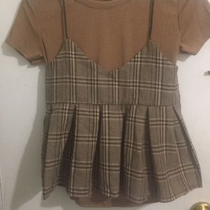 Brown shirt with plaid crop top